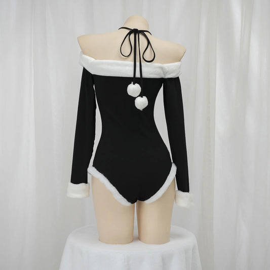 Black sexy tights One shoulder plush edge cosplay anime Halloween Carnival Christmas Eve Carnival