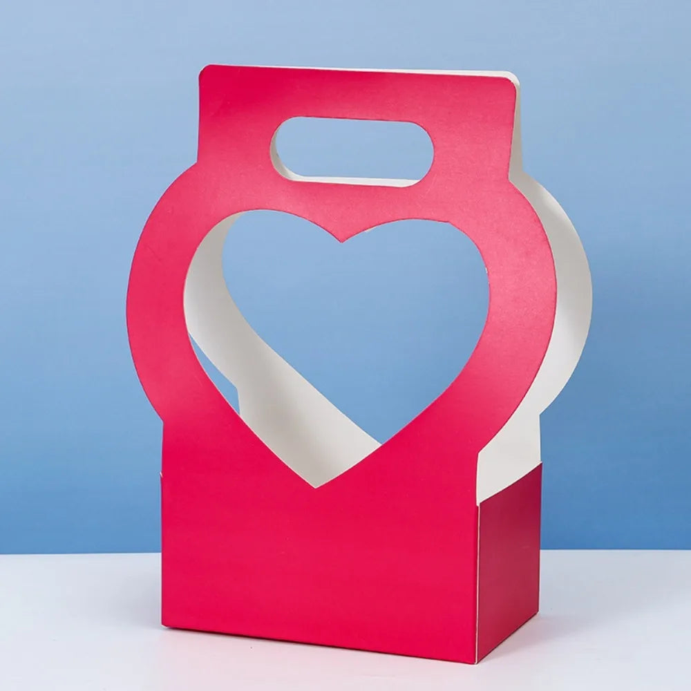 3PCS Heart-Cutout Flower Gift Box Romantic Portable Paper Flower Box With Handle Foldable Floral Wrap Box Floral Arrangements