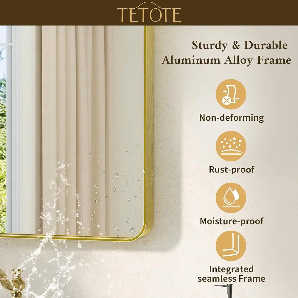 Gold Bathroom Mirror 40 X 30 H Brushed Gold Metal Framed Vanity Mirror, Tempered Glass, Wall Mounted For Bathroom, Entryway,