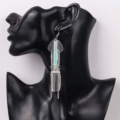 Noctilucence Color Tube Squid Drop Earrings for Women Giant Jelly Bionic Soft Lure Marine Animal Earring Fishing Lovers Gifts