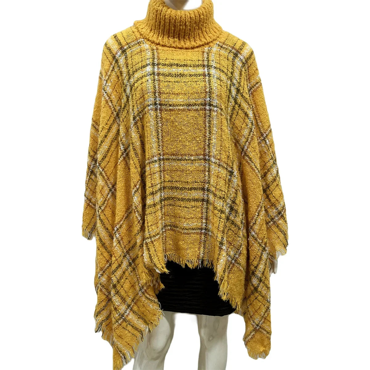 New Women Autumn Winter Striped Knitted Poncho Shawl Sweater Overcoat Streetwear Thick Warm High Neck Loose Knitwear Long Coat