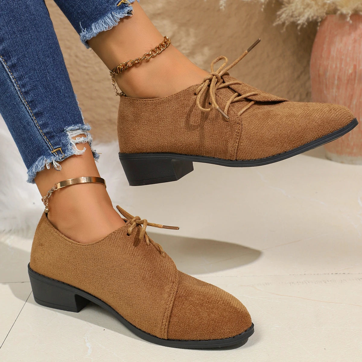 Plus Size Women's Shoes Spring Autumn New Style European Fashion Casual Front Lace Up Platform Shoes Rubber Sole Retro Design