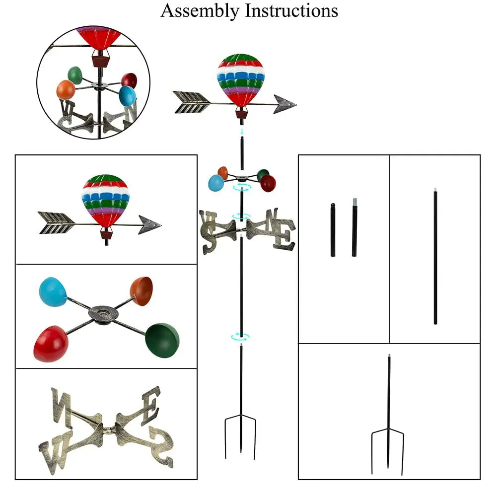 Weather Vane Hot Air Balloon Weathervane Decorative Wind Spinners Colorful Metal Yard Art Weather Stakes for Yard