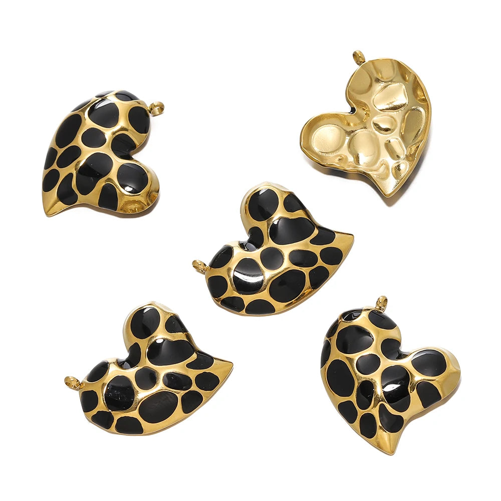 2Pcs/Lot Stainless Steel Pendant Base Heart Vintage Enamel Colourful for DIY Necklace Earring Bracelet Jewelry Making Supplies