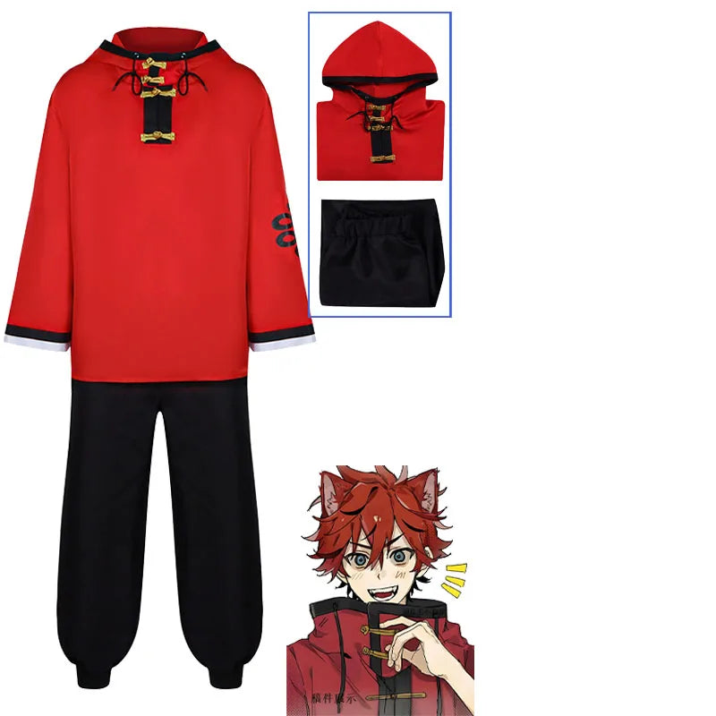 Newly Alma Cosplay Anime Gokurakugai Manga Costume Red Coat Pants Daily Wearing Rose Alma Wig Set Halloween Party Outfit for Man