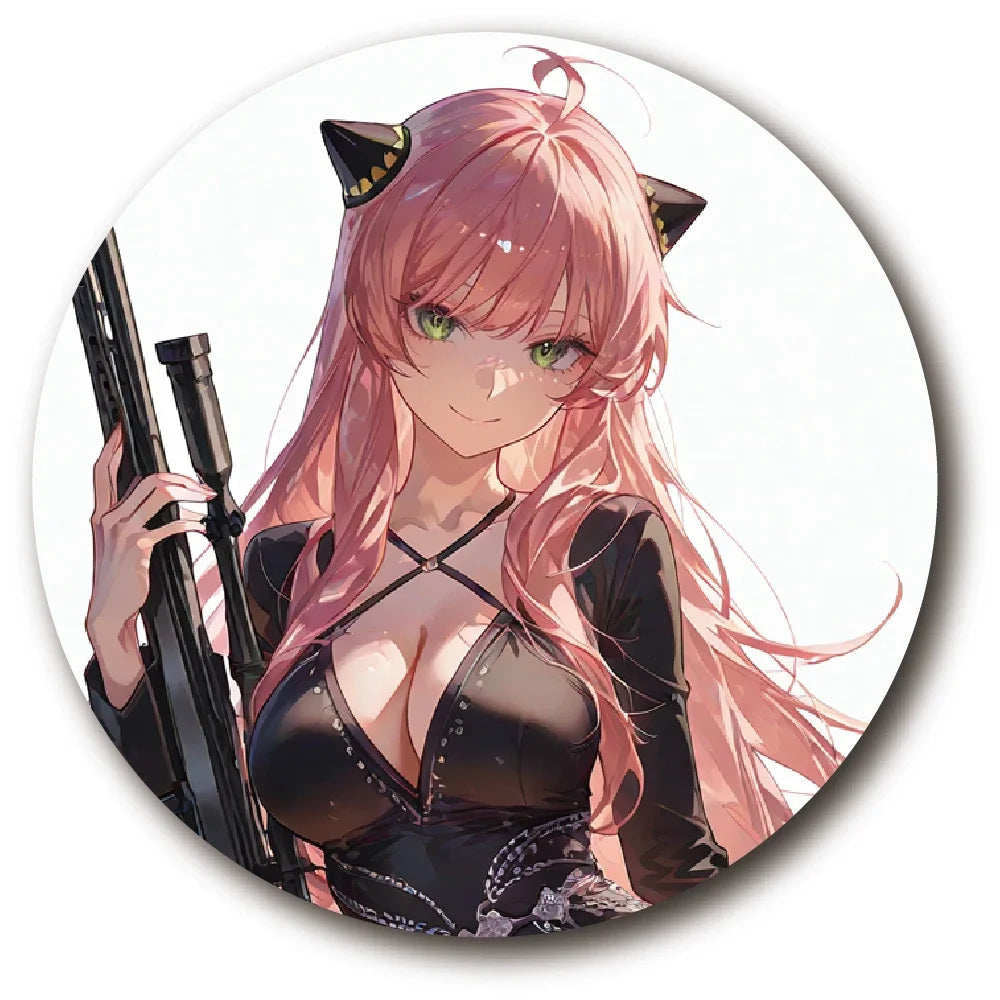 58mm Sparkling Pink Hair Girl Collector's Metal Pin Tinplate Badge with Glass Glitter Film Refrigerator Magnet Mirror Keychain