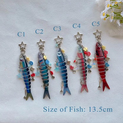 Fish Bait Keychain with Charm Y2K Fishing Keychain Bag Charm Gift for Father Unique Fish Lure Accessory