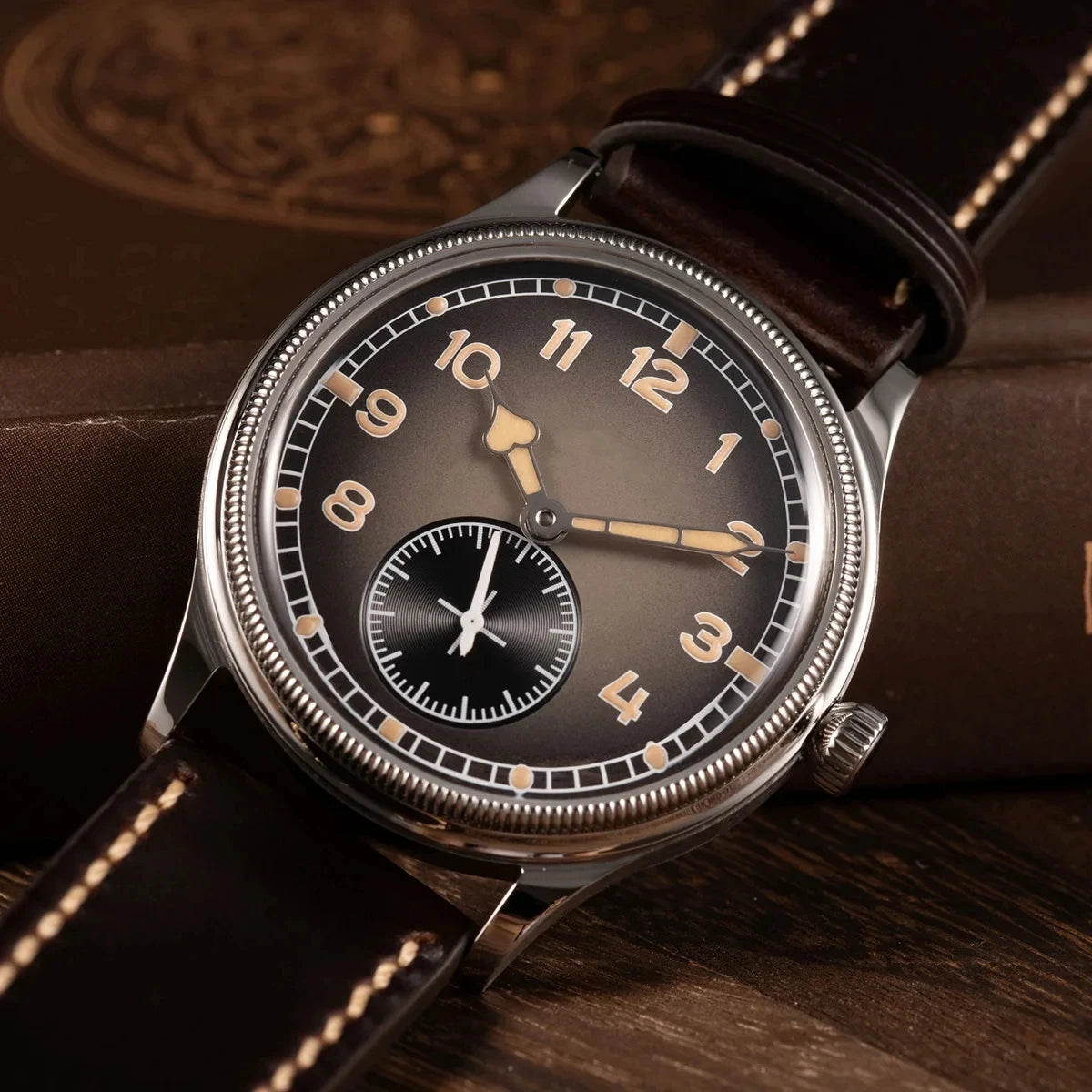 Hruodland 2025 Classic Men's Automatic Mechanical Watch K1 Mirror Stainless Steel Brown Leather Diving 5Bar Watch reloj hombre