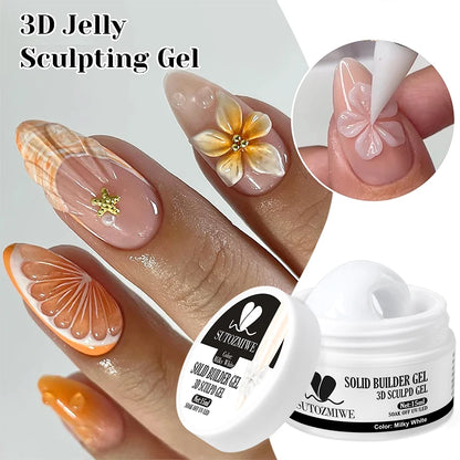 15ml Clear/White Solid Nail Extension Gel Quick Building UV Gel Builder Molding Nail Gel Polish 3D Sculpting Brush Manicure Kit