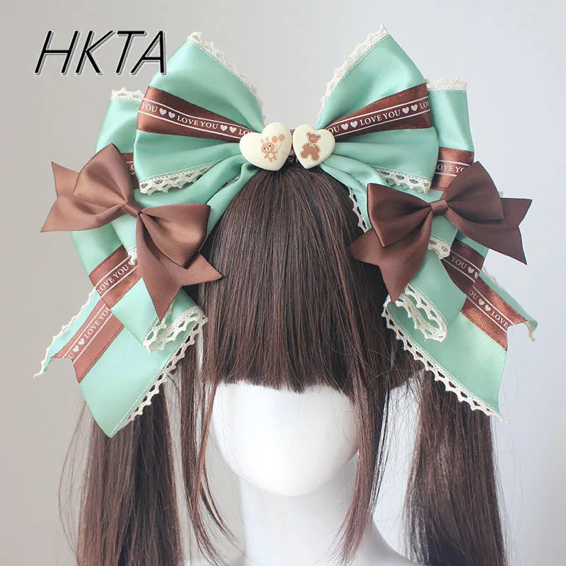 Spring Summer Cute Sweet Hair Clips for Women Bow Headwear Thin Lolita Ladies Hair Clips KC Hair Bow Lolita Korean Accessories