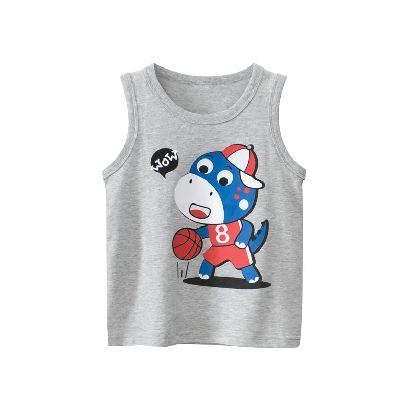 2023 Summe Children Vests for Girls Clothing 100% Cotton Dinosaur Cartoon Kids Boys Sport Causal Tank Tops Baby Cute Clothes