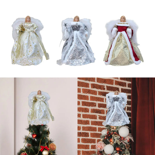 Angel Treetop Angel Figurine Delicate 12" Christmas Ornament Decoration Christmas Tree Topper for Shop Desktop Party Holiday