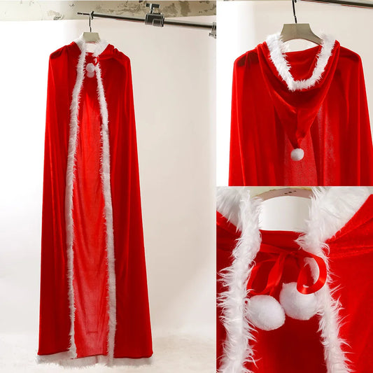 2025 Christmas Adult Cape Set | Santa Red Cloak & Little Red Riding Hood Wine Red Cape