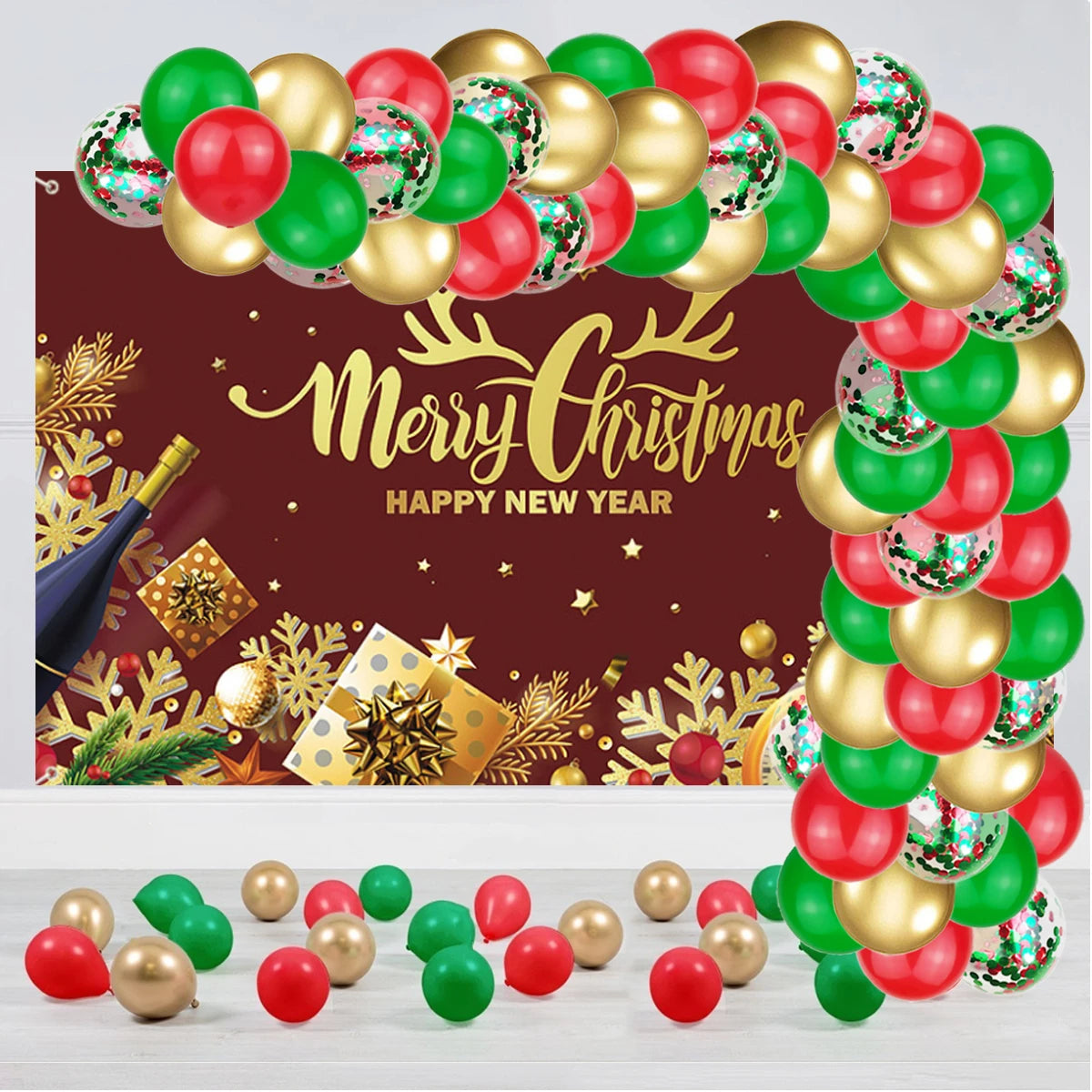 70Pcs Red White Green Latex Metallic Gold Balloons Confetti Christmas Gift Party Home Room Adult Wall Decorations 2022 Globos