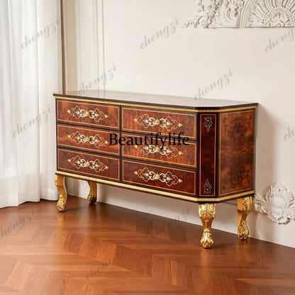 French retro solid wood large chest cabinet European classical home decoration locker villa living room storage cabinet