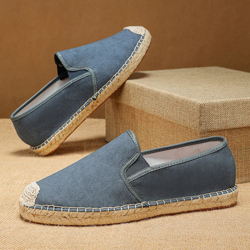 Summer New Linen Men's Loafers Handmade Breathable Man Casual Shoes Comfort Slip-On Flat Shoes Man Canvas Shoes chaussures homme