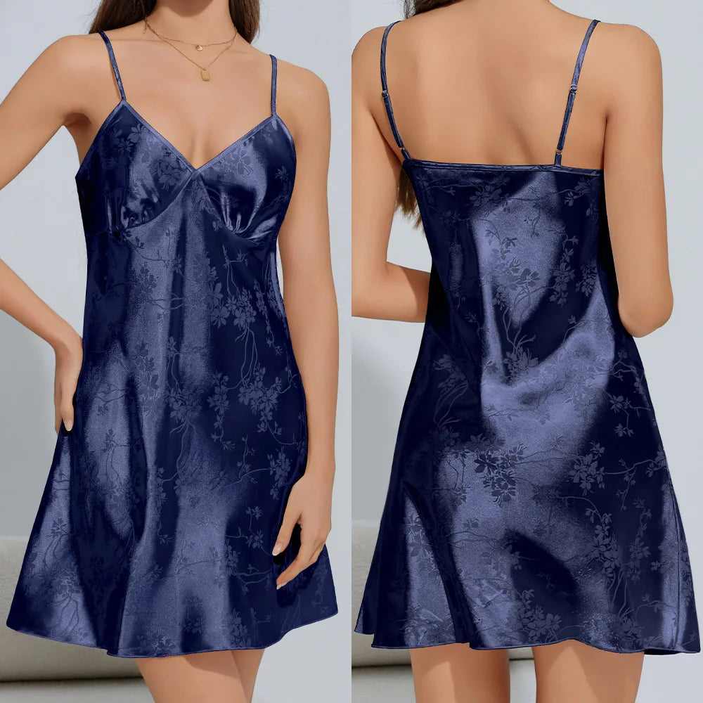 Sexy Suspender Nightgown Women's Chemise Sleepwear Lingerie White Ice Silk Jacquard Nightdress Summer New Home Dress Loungewear