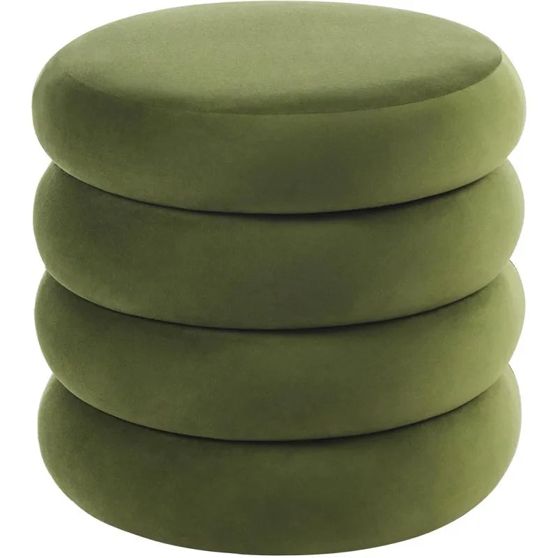 Flouki 20.1'' Storage Ottoman Round, Velvet Pouf Ottoman Foot Rest with Removable Lid, Modern Green Vanity Stool Seating