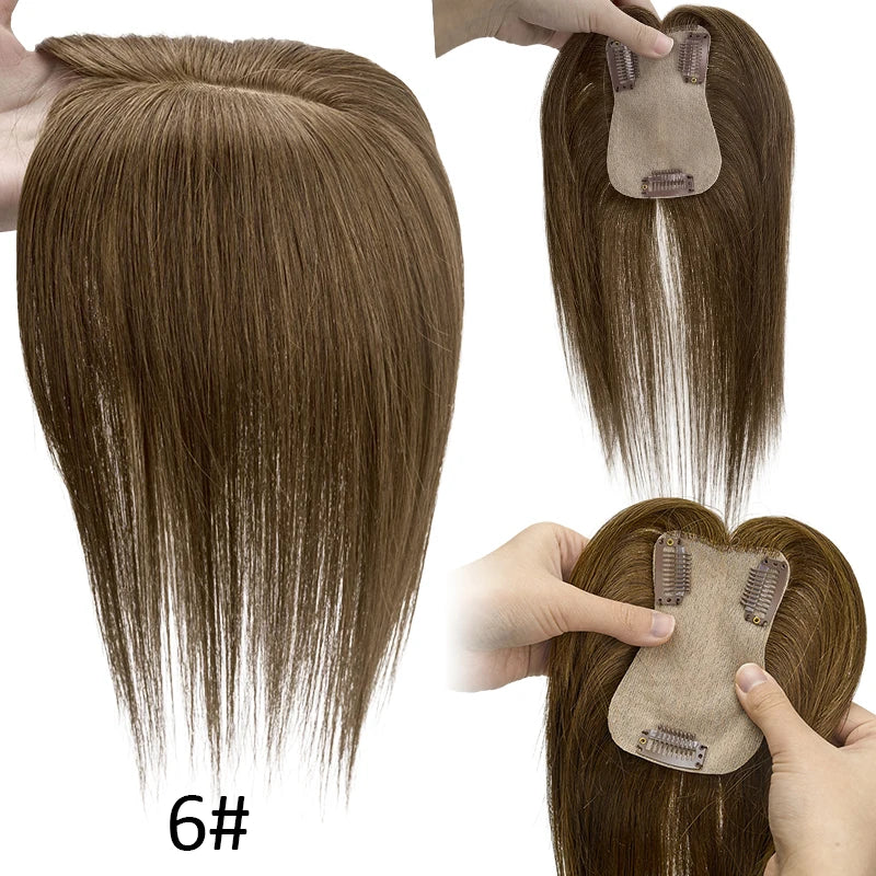 7x11cm Women Toupee Human Hair Wigs Straight Silk Base Women Topper Brazilian Real Natural Human Hair System Clip in Hairpiece