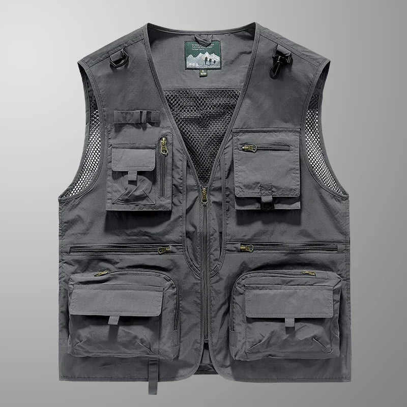 14 Pockets Summer New Men Us Work Hiking Fishing Vest Mens Photographer Waistcoat Mesh Cargo Sleeveless Jacket Tool Vest 7xl
