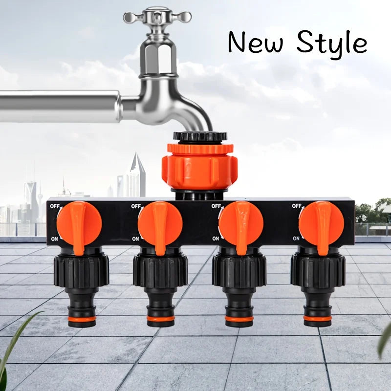 1pc 4-Way Hose Splitter with 4 Switches | Lightweight Plastic for Outdoor Watering, Lawn & Garden