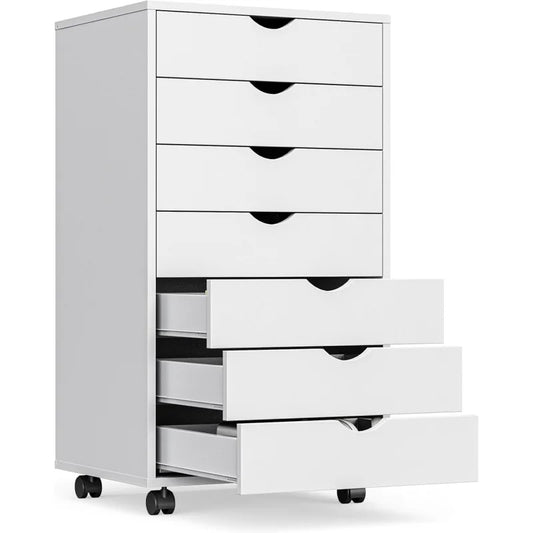7 Drawer Mobile File Cabinet Under Desk Storage Organization with Wheels Vertical Filing Chest Rolling Wood Small Desk Pr