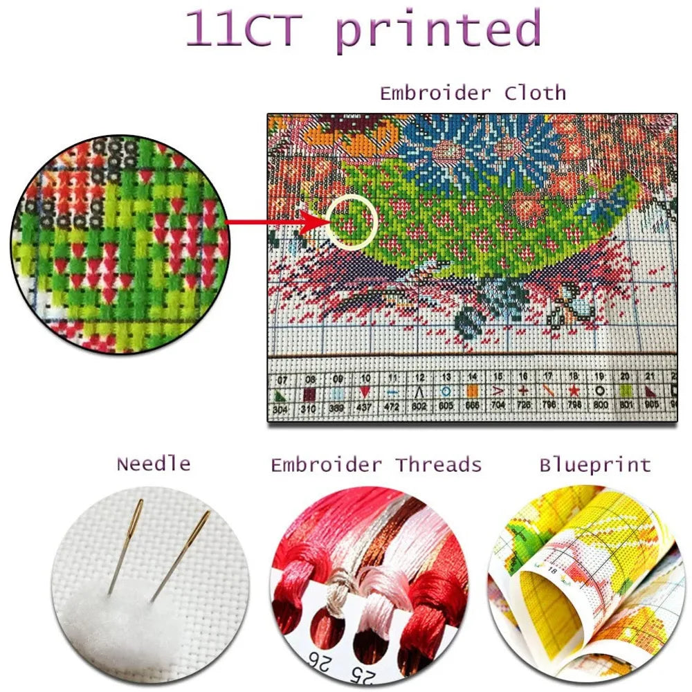 Christmas Village DIY Cross Stitch 11CT Embroidery Kits Craft Needlework Set Cotton Thread Printed Canvas Home      Sale