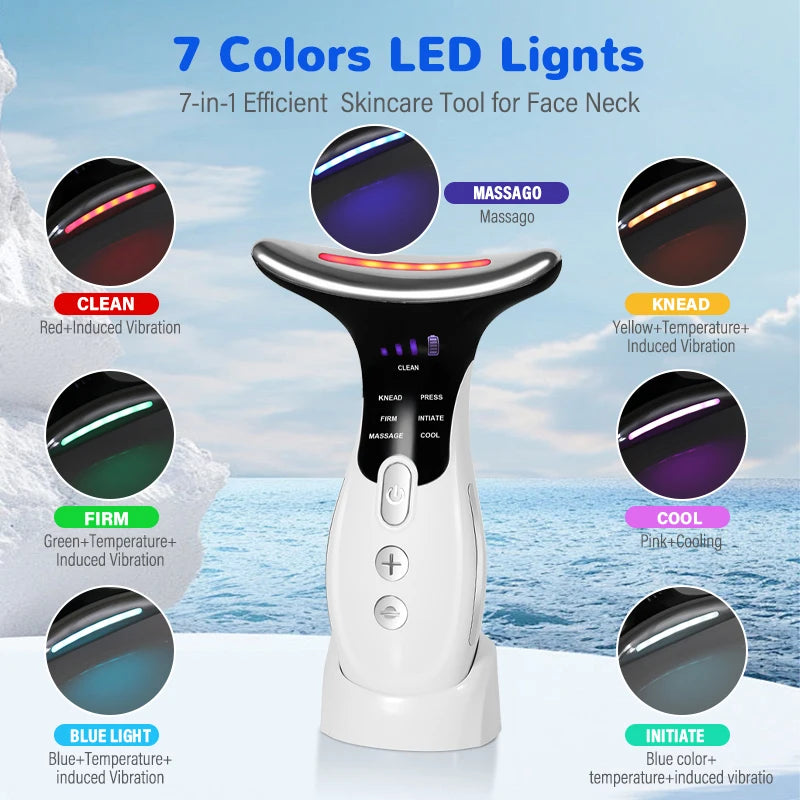New 7 in 1 Face Neck Vibration Massager For Skin Care Multifunctional Facial Beauty Device Face Lifting Tool For Skin Tightening
