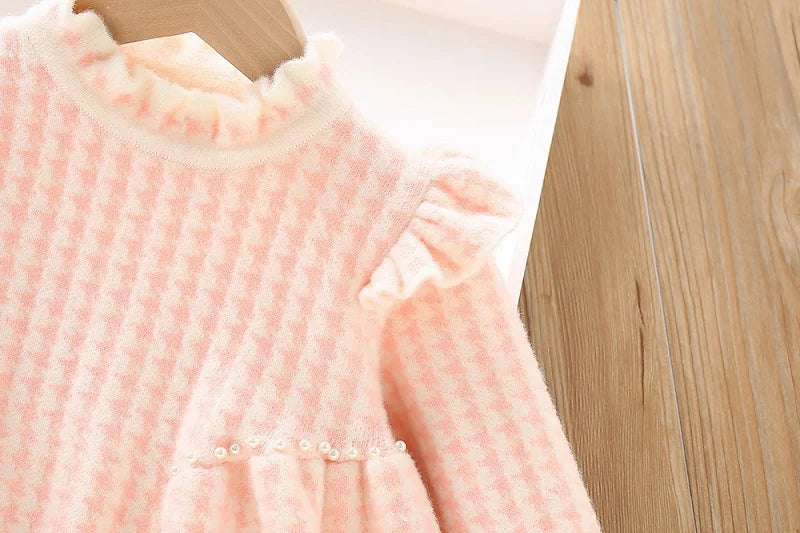 Autumn and winter baby clothes 2-6 years old fashionable knitted long-sleeved warm sweater girl dress