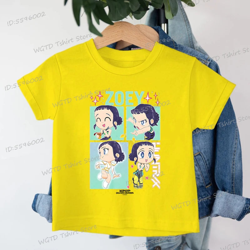 KPop Demon Hunters Zoey Printed T-shirt Kids New Cartoon Soft Cotton Baby Girls T Shirt Tops K-Pop Cotton Toddler Girl Clothes