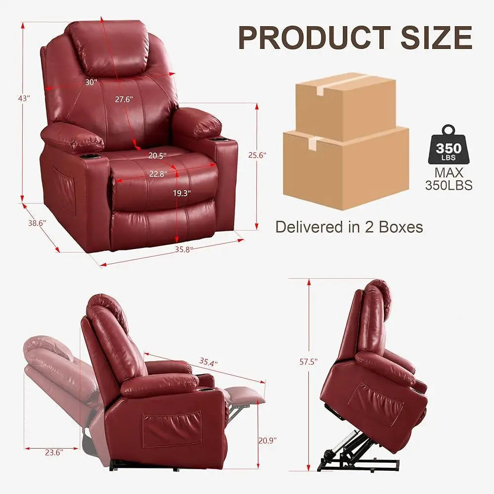Electric Recliner Chair Lift Sofa Elderly with Massage Heat Adjustable Reclining Couch with Arm Rest Cup Holders Foot Rest