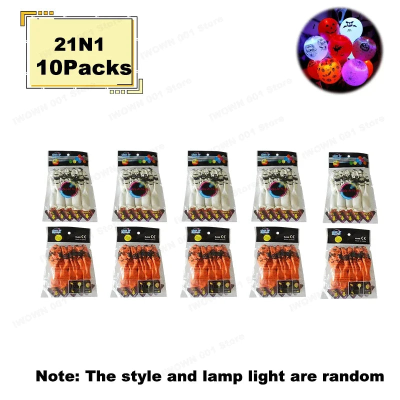12 Inch Halloween Pumpkin Latex Balloons With Light LED Glow In The Dark Pumpkin Ghost Balloons Halloween Party Decorations