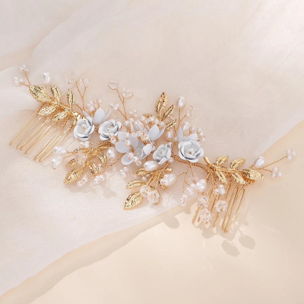 Bride Double Hair Comb Blue Flower Pearl Hairpin European And American Wedding Hair Accessories Fashion Marriage Headwear Gifts