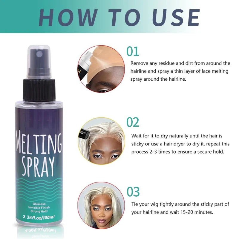 Lace Melting Spray For Lace Wigs - 5Pcs Logo Customize Wig Glue Spray - Glue-Less Hair Adhesive Spray Natural Finishing Hold