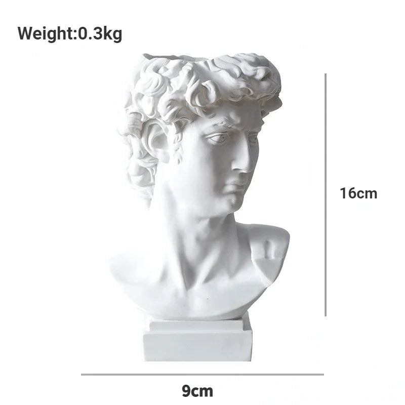 Nordic Portrait Vase Human Head Flower Vase Cachepot Resin David Sculpture Pen Holder Makeup Brush Storage Box Desk Accessories