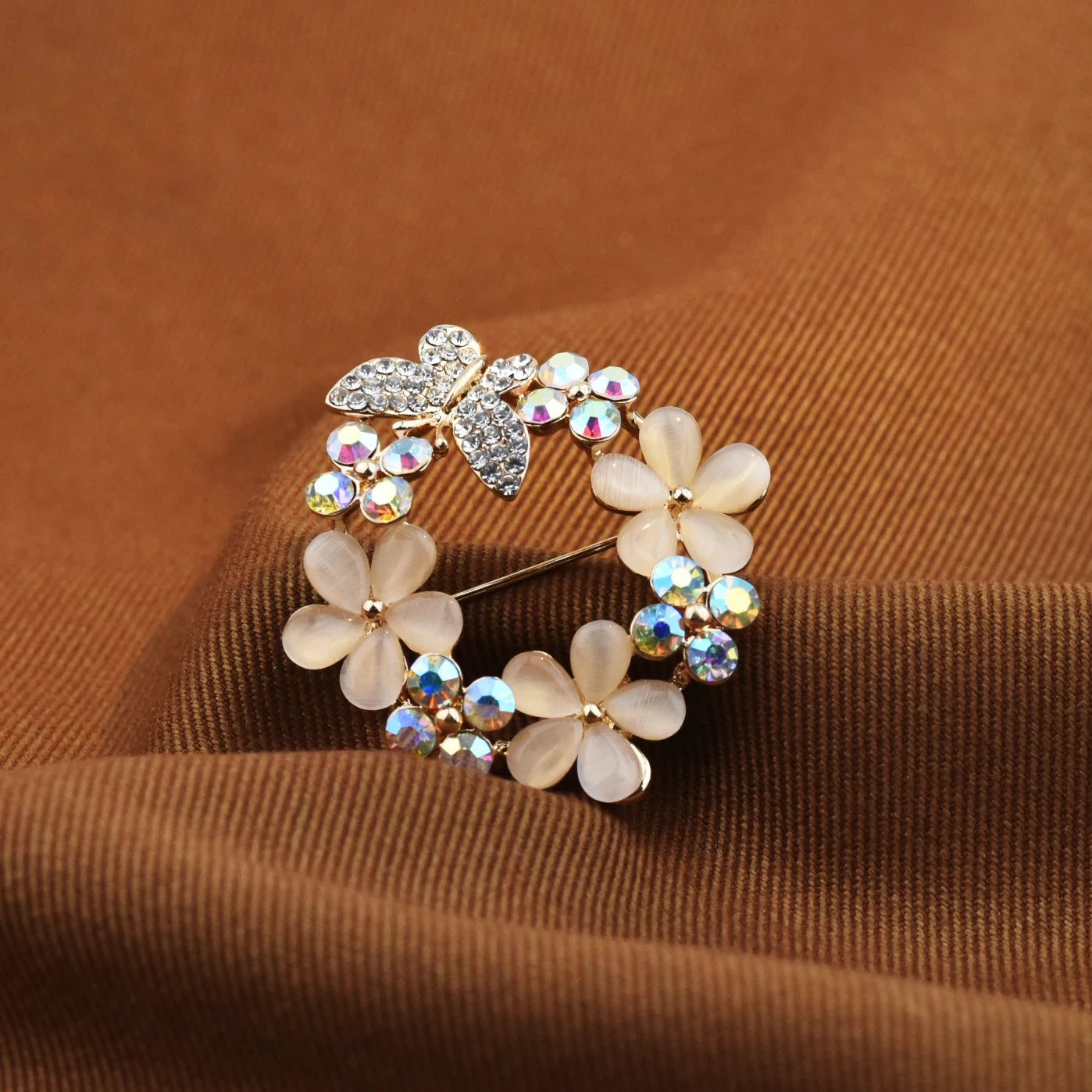 Bueaty fashion handmade opal flower jewelry pin hijab pins and brooches rhinestone butterfly  wholesale for women