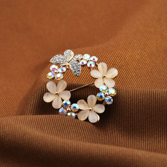 Bueaty fashion handmade opal flower jewelry pin hijab pins and brooches rhinestone butterfly  wholesale for women