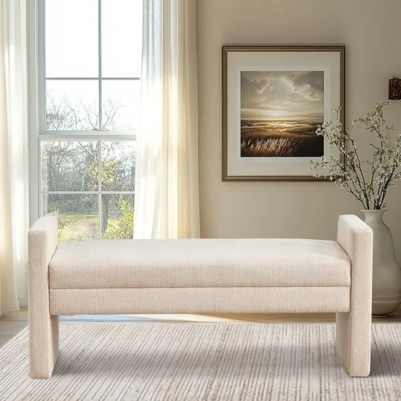 51" Bedroom , End of Bed , Fabric Ottoman , Entryway Bench, Comfy Modern Bench, Bed Benches for Foot of Bed(Khaki