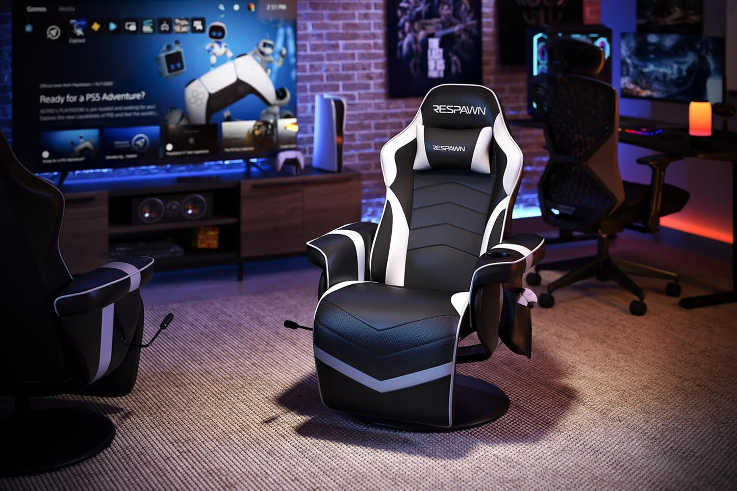 White Gaming Recliner Cupholder And Adjustable Footrest