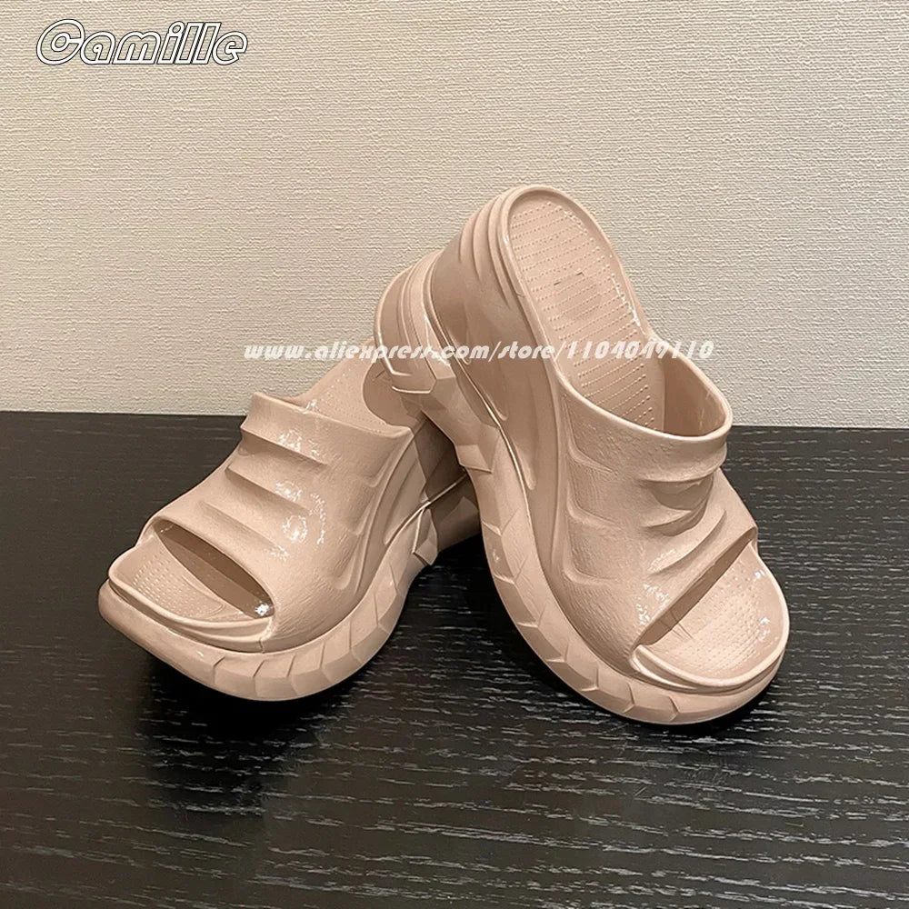 Solid Chunky Heel Wedges EVA Injection Shoes 2025 New Ins Fashion Casual Slippers Open Toe Sexy Outdoor Lady Slides