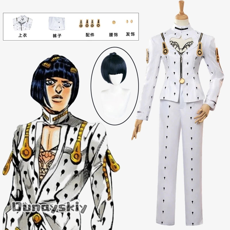 Anime Bizarre Adventure Bruno Bucciarati Cosplay Costume White Black Suits Uniform xs-3xl Men Women Full Set Hallowen Disguise