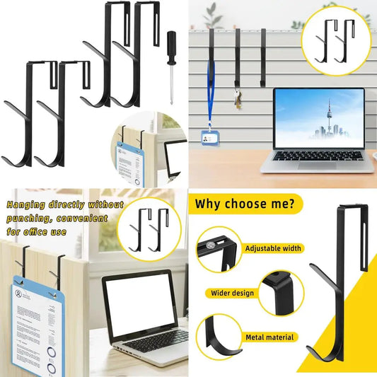 adjustable double coat hooks, thick cubicle wall coat hooks, metal over the panel double hooks adjusted to fit 1.35 to 3.5 inch