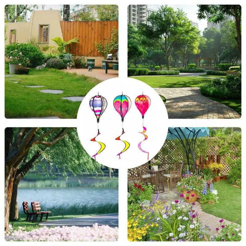 Hot Air Balloon Wind Spinners 3 Pieces Outdoor Lawn Ornaments Garden Decorations For Lawn Patio Seasonal Decor Autumn Easter