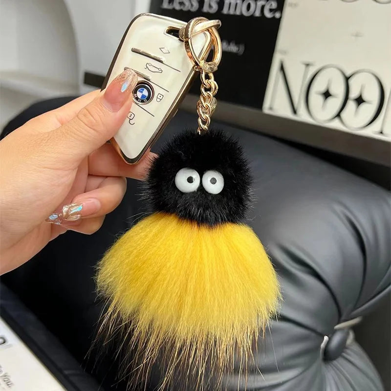 Mink Baby Octopus Keychain Furry Racoon Keyring Bag Charms Keychain For Bags 12CM Key-Pendant Pompoms Keyring Holder Bag Decor