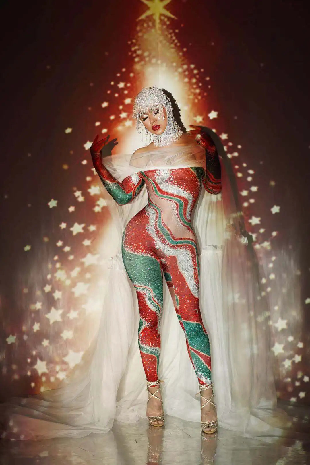 Men/Women Christmas Party Dress Up Jumpsuit Stage Performance Outfit Club Carnival Fancy Jumpsuit Christmas Eve Nightclub Prom