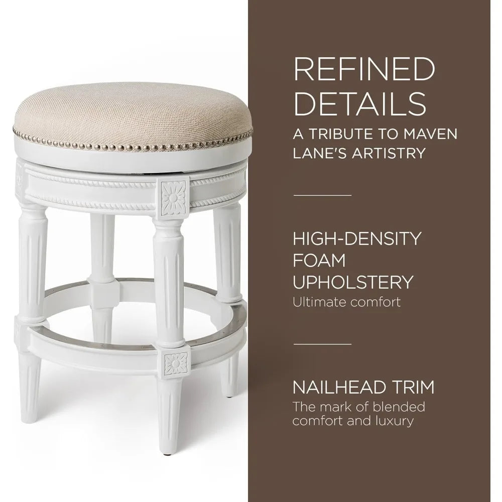Pullman 26 Inch Tall Backless Alabaster White Finish Counter Height Upholstered Barstool with Cream Fabric Cushion Seat