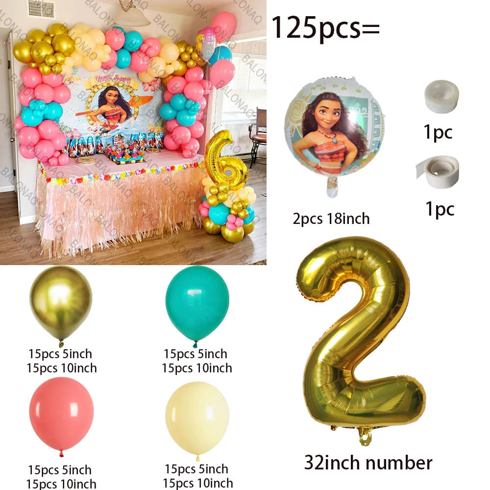 125pcs Disney Moana Party Balloons Moana Balloon Gold set Baby Shower Birthday Party Decorations Kids Toy Gifts