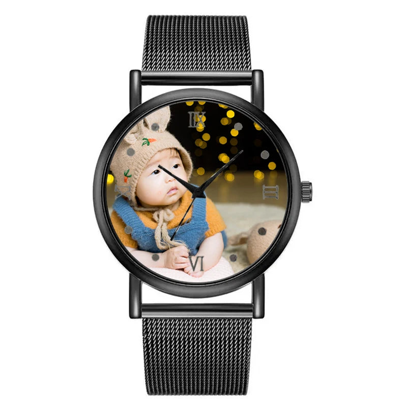 Customized Watch Photo Name Logo Floral Printed DIY Custom Watches Roman Numerals Quartz Stainless Steel Women Men Wristwatch
