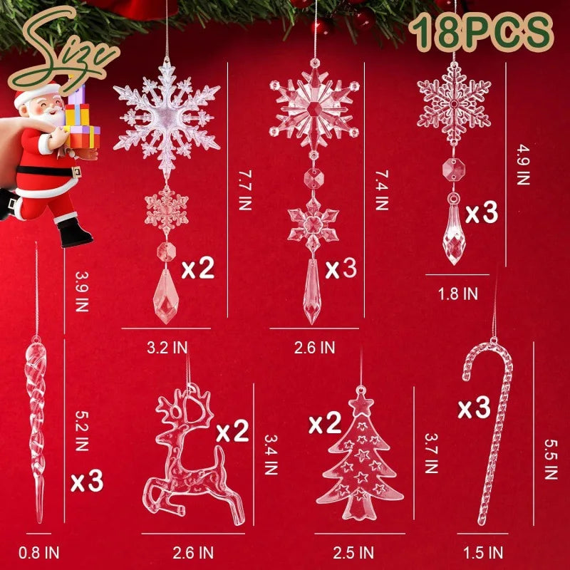 18pcs/Set Transparent Blue Snowflake Ice Pillar Christmas Tree Decoration Pendant Christmas Hanging Decoration Acrylic Pendant