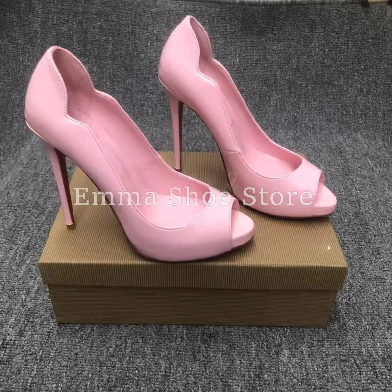 Pink Open Toe Stiletto Heel Women's Sandals Sweet Girl Dress Shoes Banquet 2025 Summer Platform Patent Leather Pumps Wedding